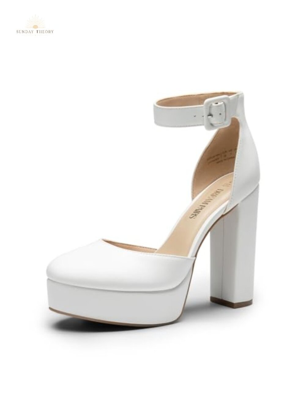 Women's Platform Chunky Block Heels Almond Toe Buckle Strap Dress Pumps